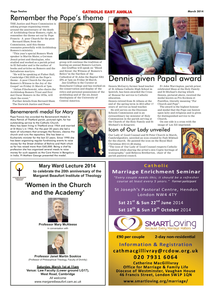 Mar 2014 edition of the Our Diocesan Family - East Anglia