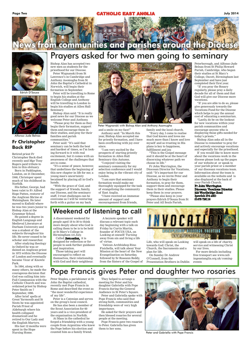 July 2014 edition of the Catholic East Anglia