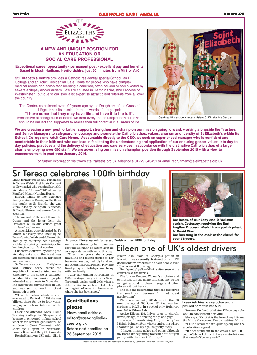 Sept 2015 edition of the Catholic East Anglia