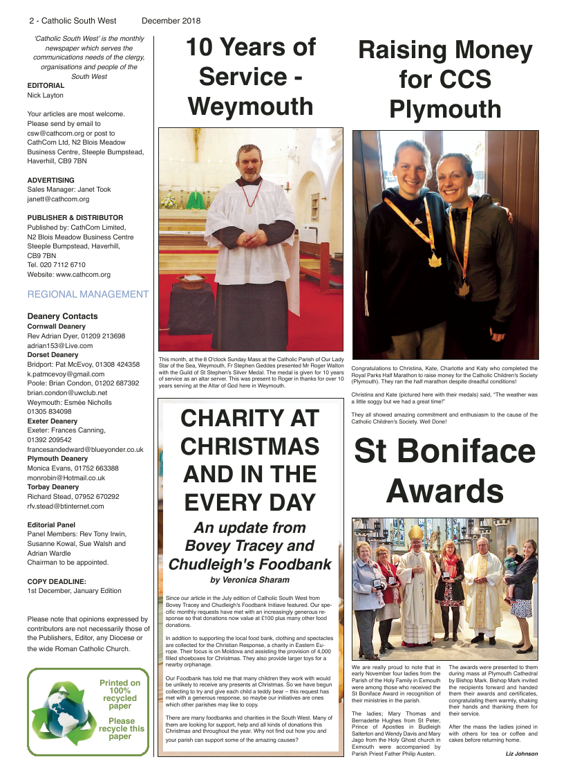 Dec 2018 edition of the Catholic South West - Page 