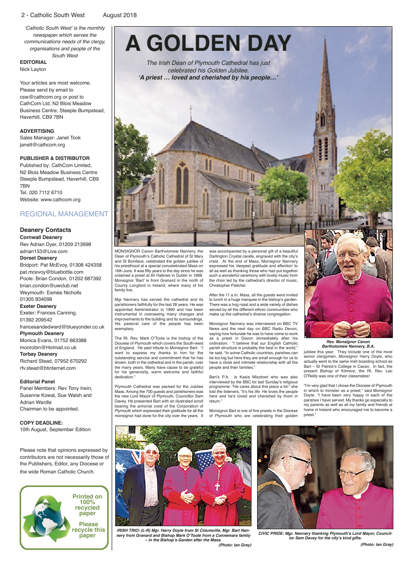Aug 2018 edition of the Catholic South West - Page 