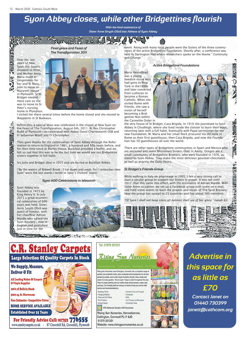 Mar 2020 edition of the Catholic South West Mar 2020 edition of the Catholic South West