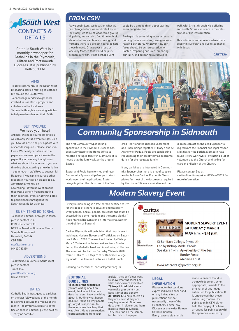 Mar 2020 edition of the Catholic South West Mar 2020 edition of the Catholic South West