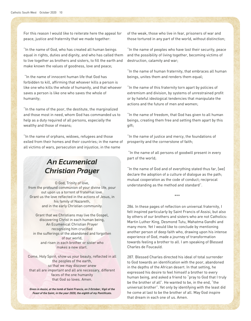 Sept 2020 edition of the Catholic South West Sept 2020 edition of the Catholic South West