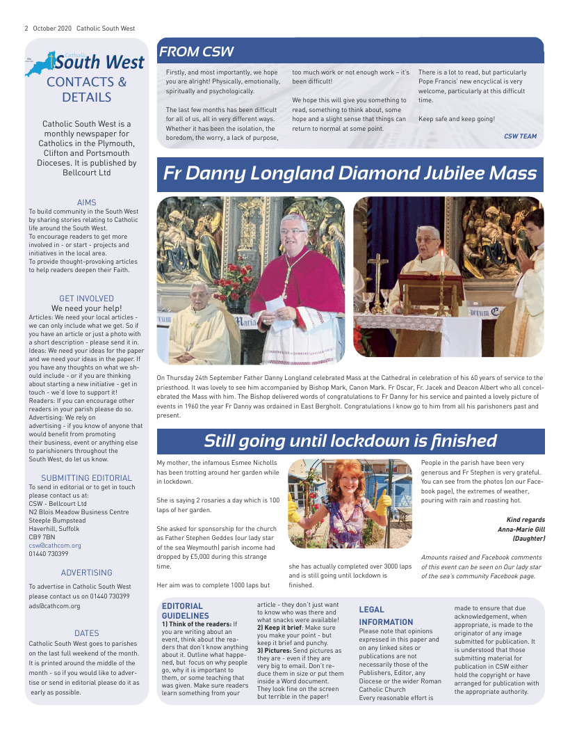 Sept 2020 edition of the Catholic South West Sept 2020 edition of the Catholic South West