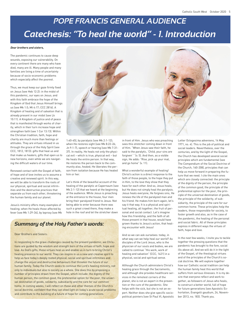 Sept 2020 edition of the Catholic South West Sept 2020 edition of the Catholic South West