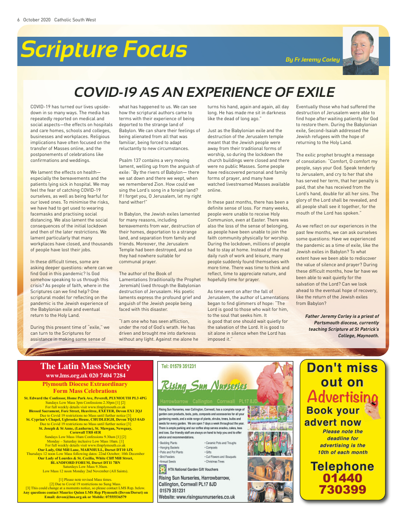 Sept 2020 edition of the Catholic South West Sept 2020 edition of the Catholic South West