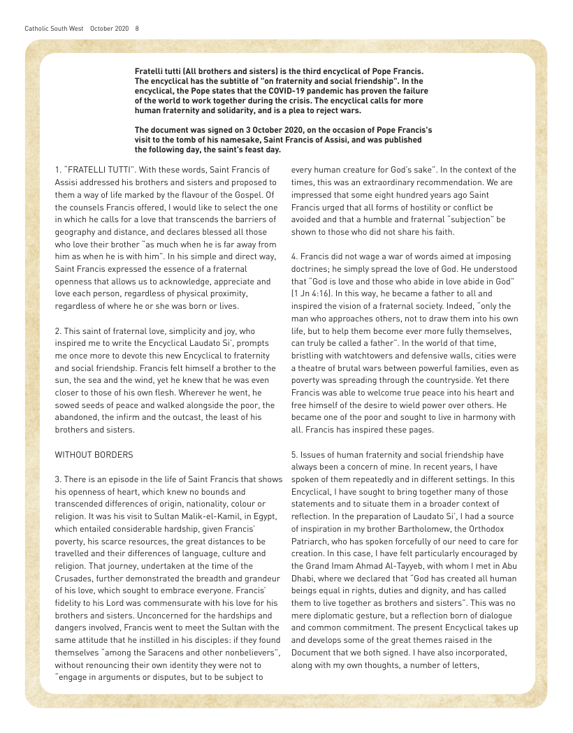 Sept 2020 edition of the Catholic South West Sept 2020 edition of the Catholic South West