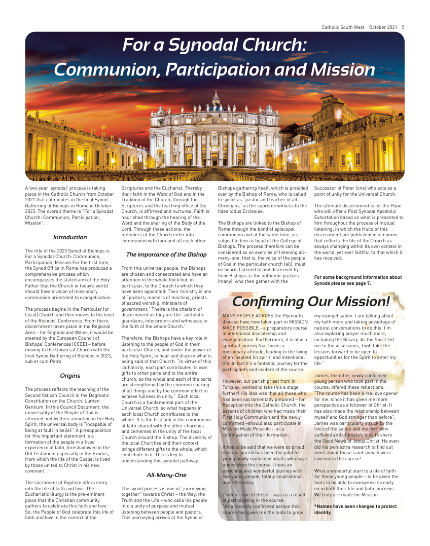 Oct 2021 edition of the Catholic South West Oct 2021 edition of the Catholic South West