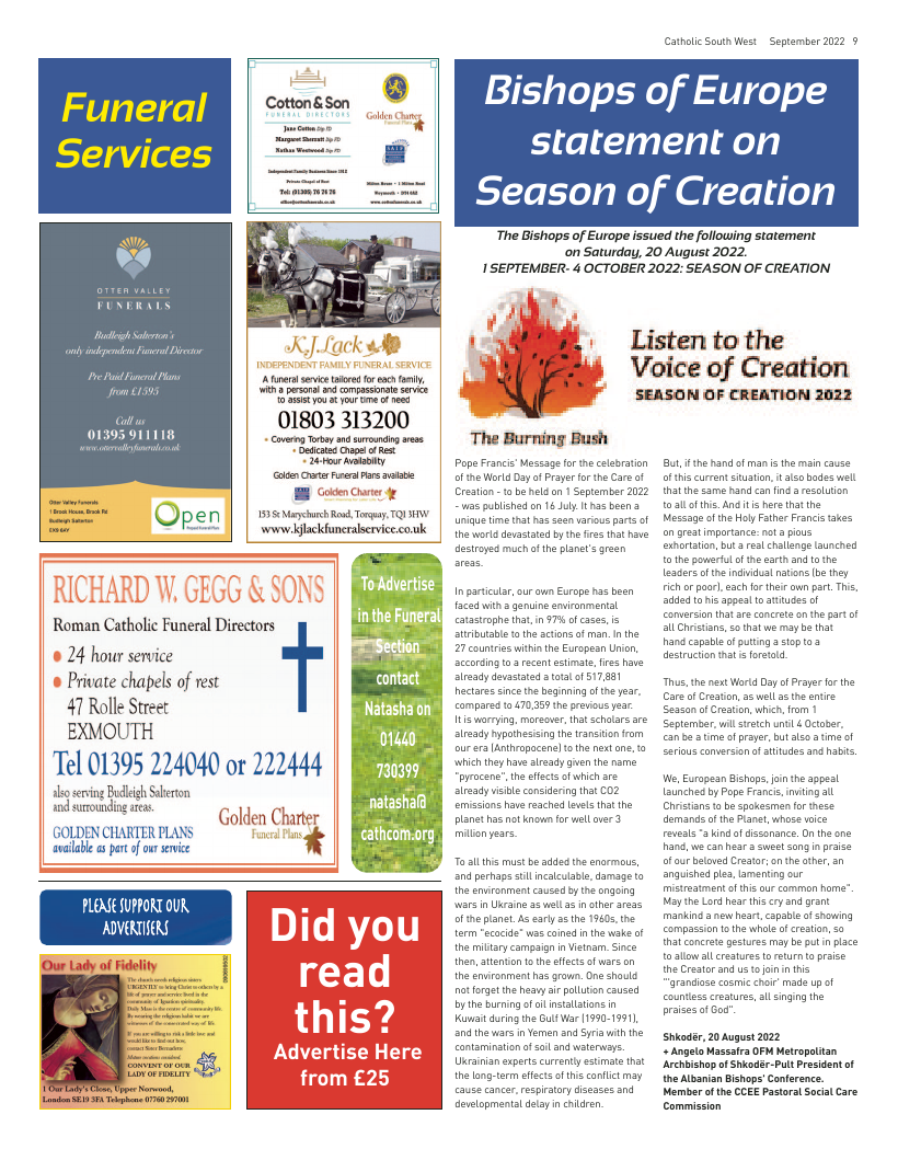 Sept 2022 edition of the Catholic South West