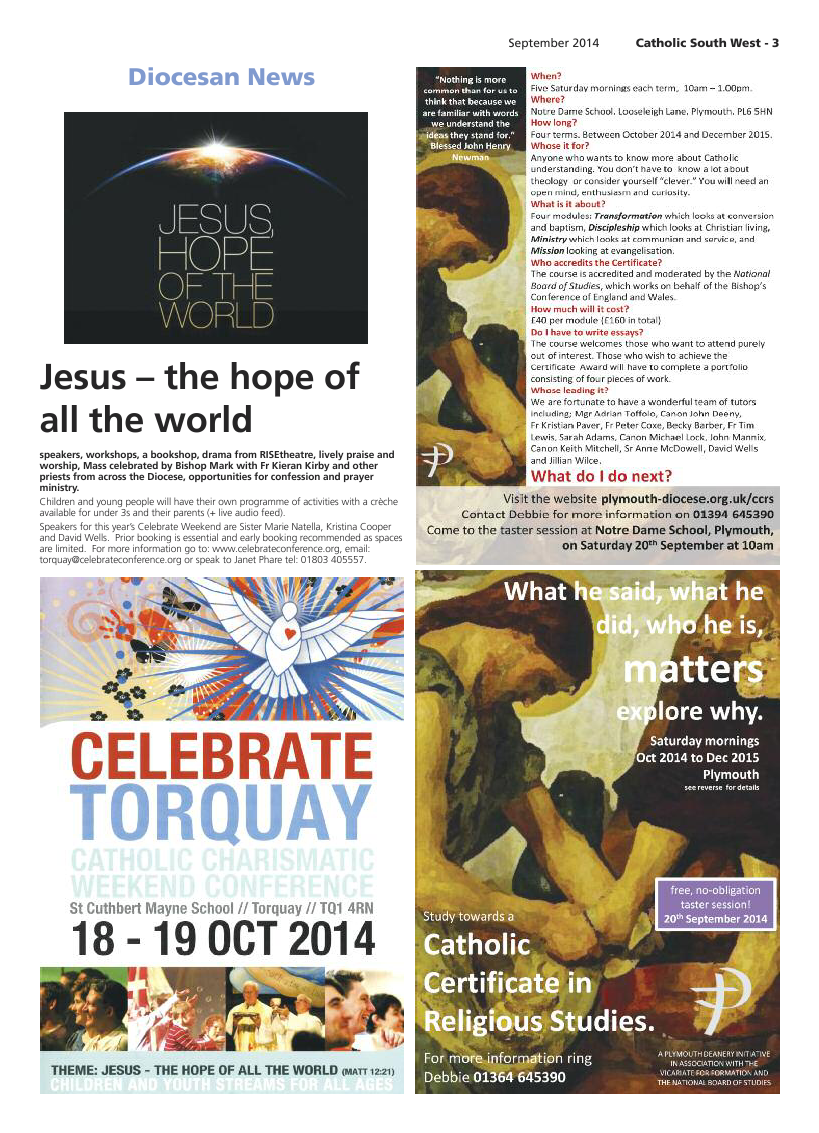 Sept 2014 edition of the Catholic South West