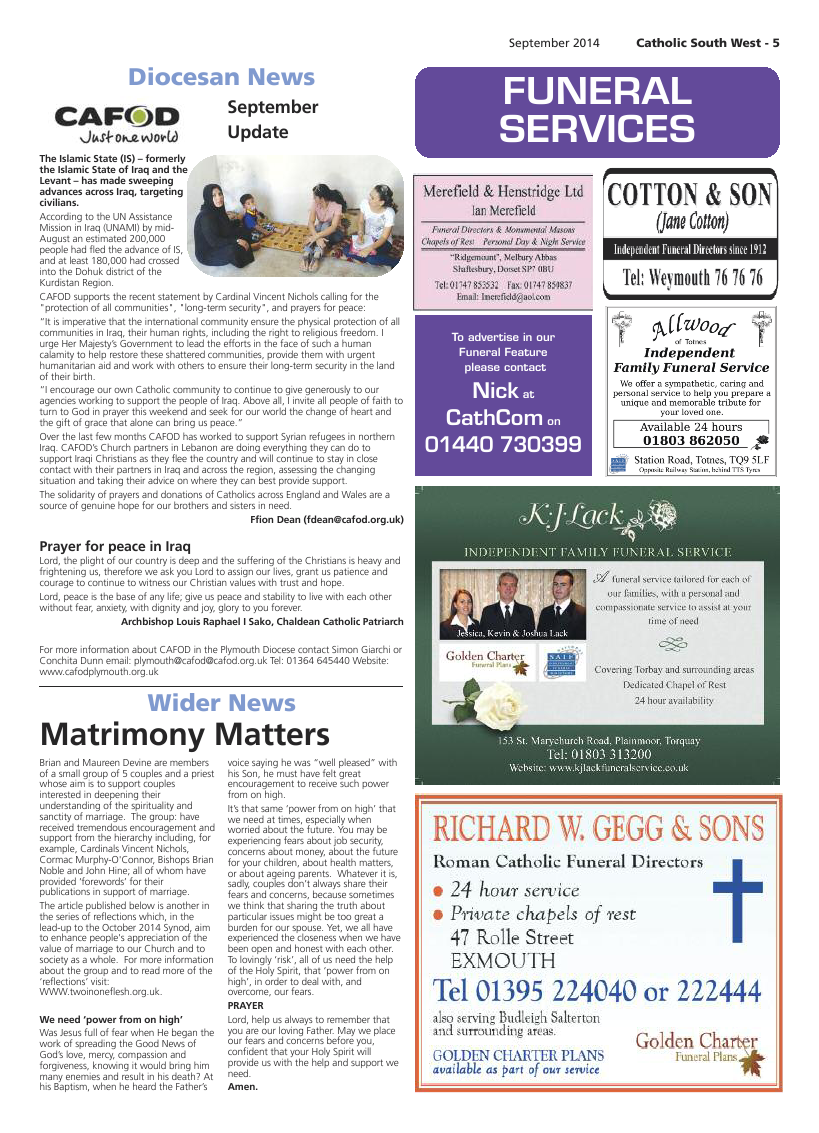 Sept 2014 edition of the Catholic South West