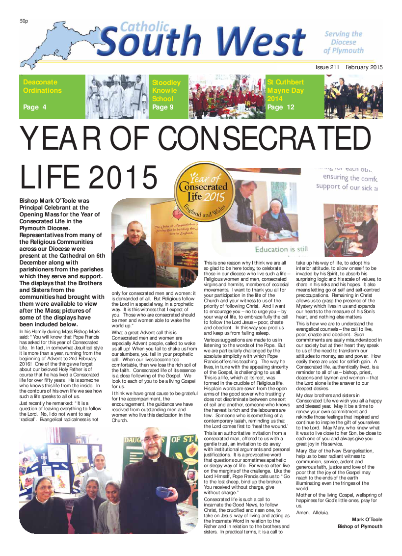 Feb 2015 edition of the Catholic South West Feb 2015 edition of the Catholic South West