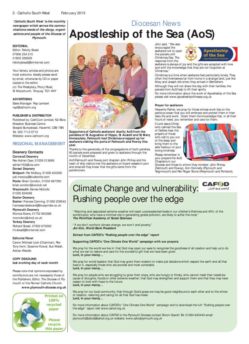 Feb 2015 edition of the Catholic South West Feb 2015 edition of the Catholic South West