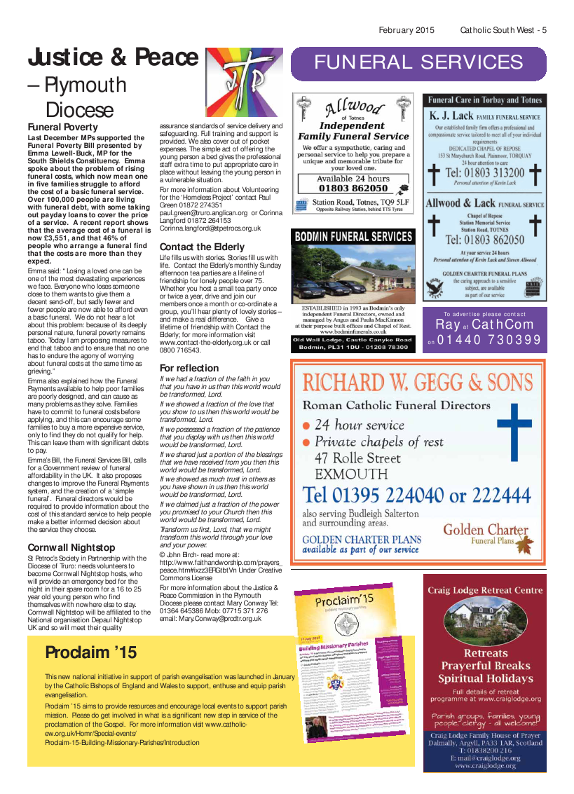 Feb 2015 edition of the Catholic South West Feb 2015 edition of the Catholic South West