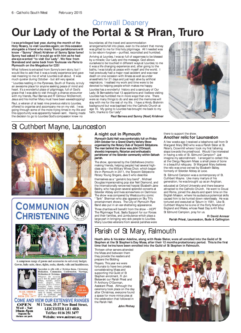 Feb 2015 edition of the Catholic South West Feb 2015 edition of the Catholic South West