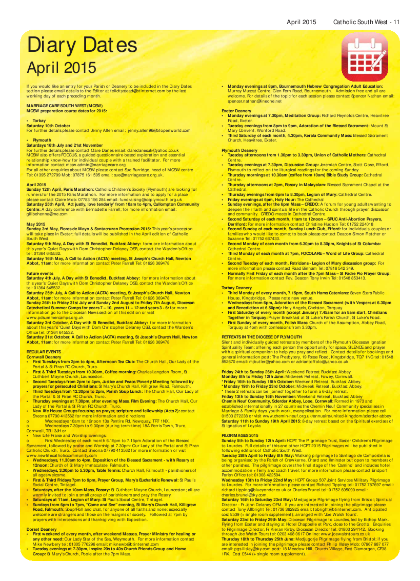 Apr 2015 edition of the Catholic South West Apr 2015 edition of the Catholic South West