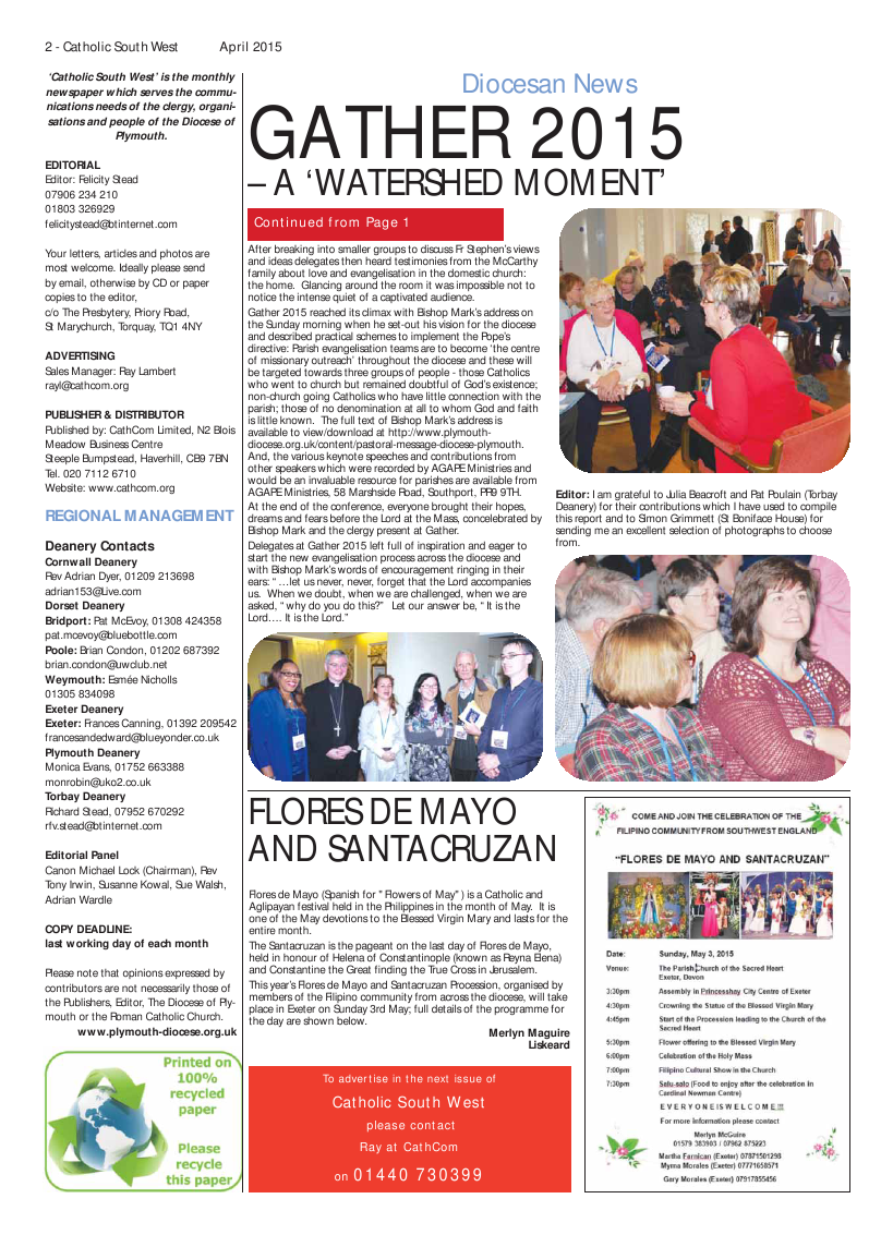 Apr 2015 edition of the Catholic South West Apr 2015 edition of the Catholic South West