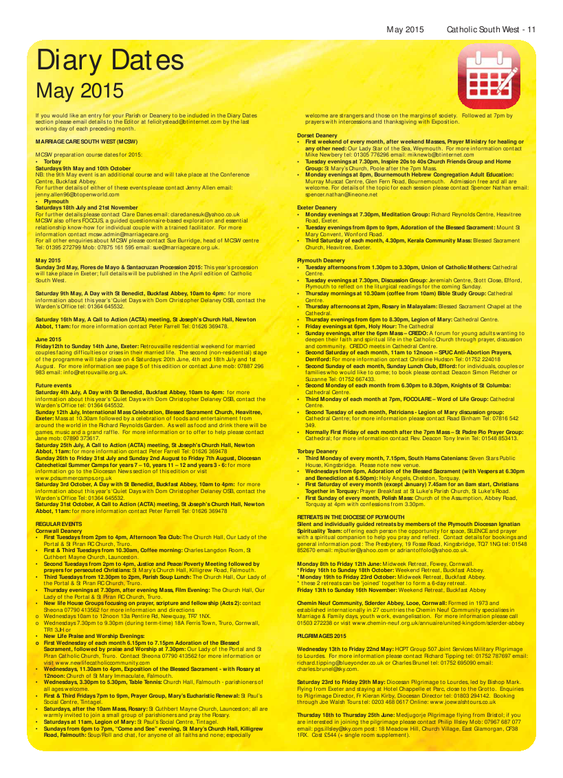 May 2015 edition of the Catholic South West May 2015 edition of the Catholic South West