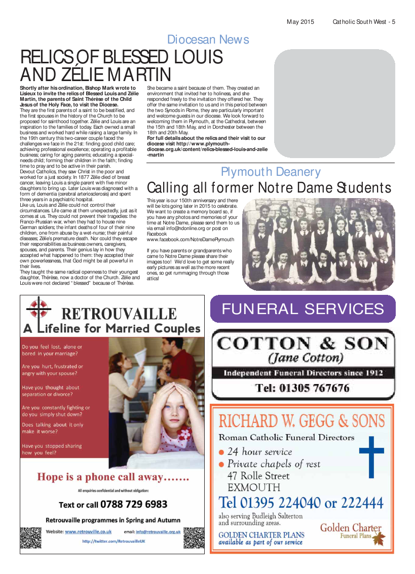 May 2015 edition of the Catholic South West May 2015 edition of the Catholic South West
