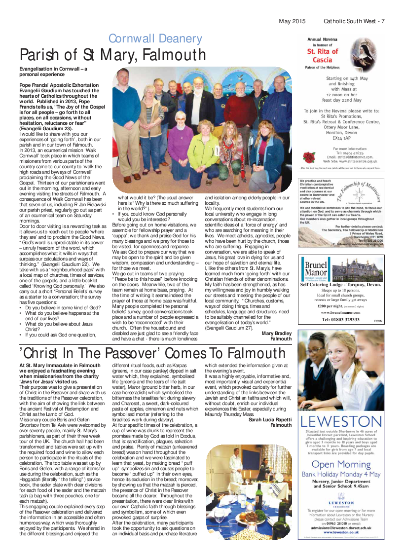 May 2015 edition of the Catholic South West May 2015 edition of the Catholic South West