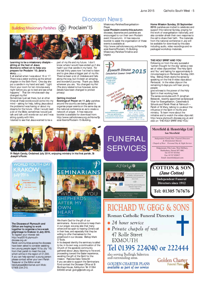 Jun 2015 edition of the Catholic South West Jun 2015 edition of the Catholic South West