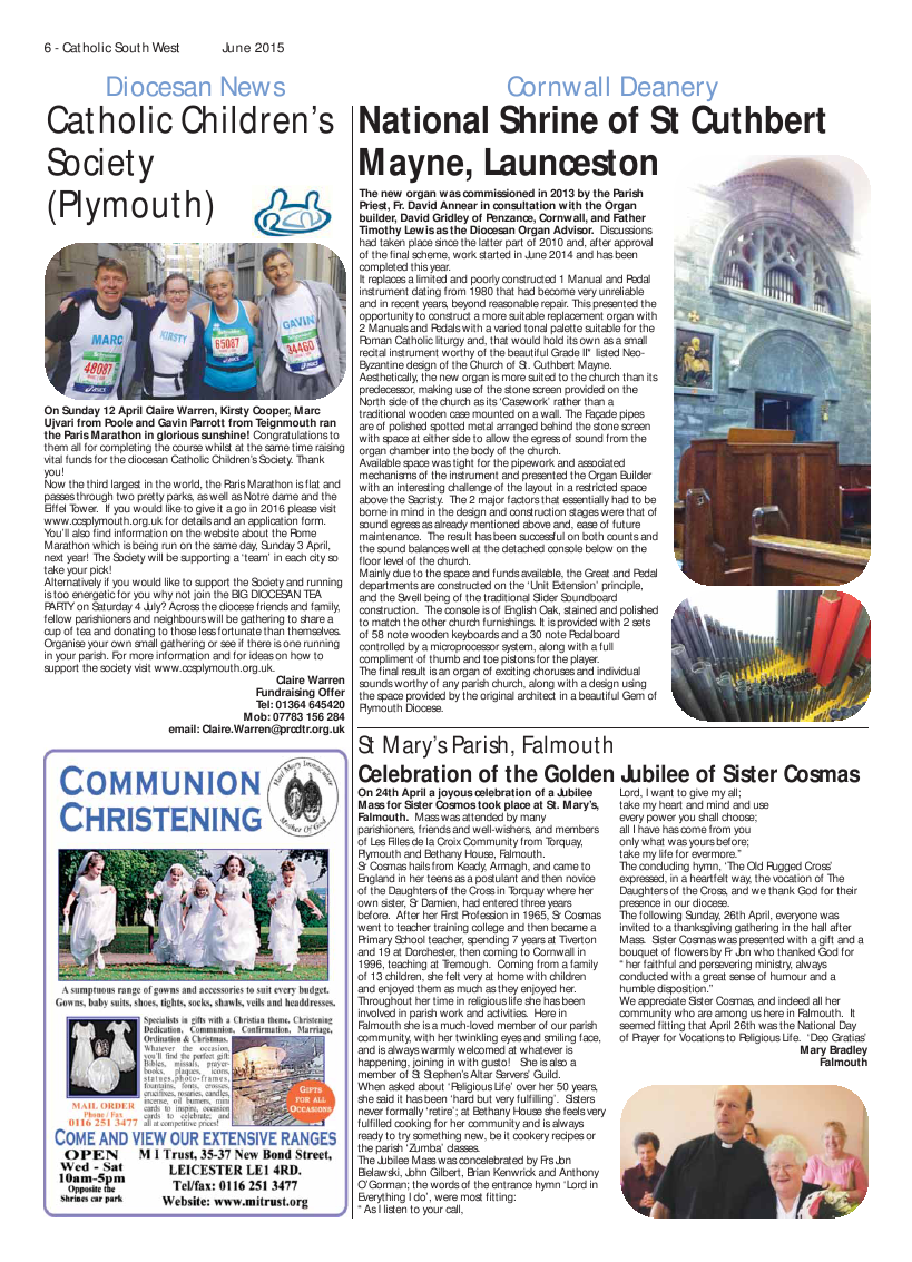 Jun 2015 edition of the Catholic South West Jun 2015 edition of the Catholic South West
