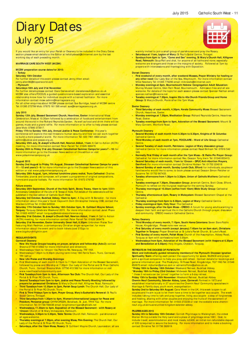 Jul 2015 edition of the Catholic South West Jul 2015 edition of the Catholic South West