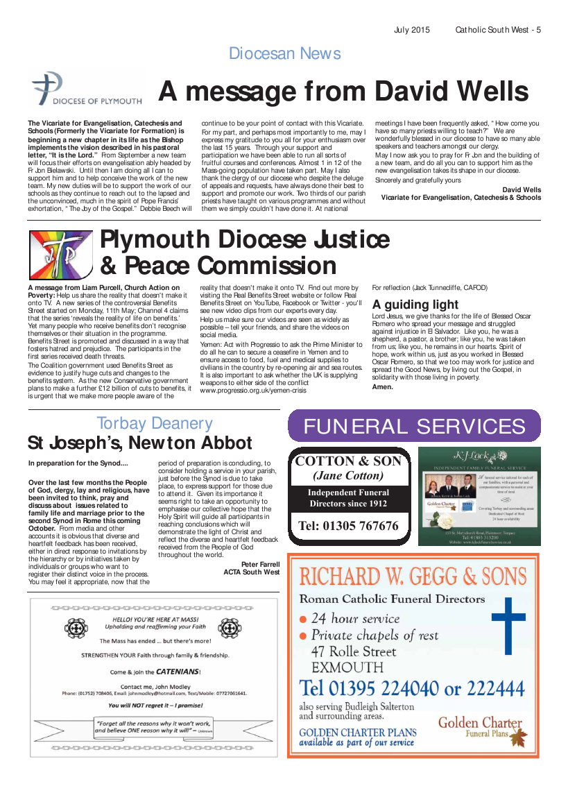 Jul 2015 edition of the Catholic South West Jul 2015 edition of the Catholic South West