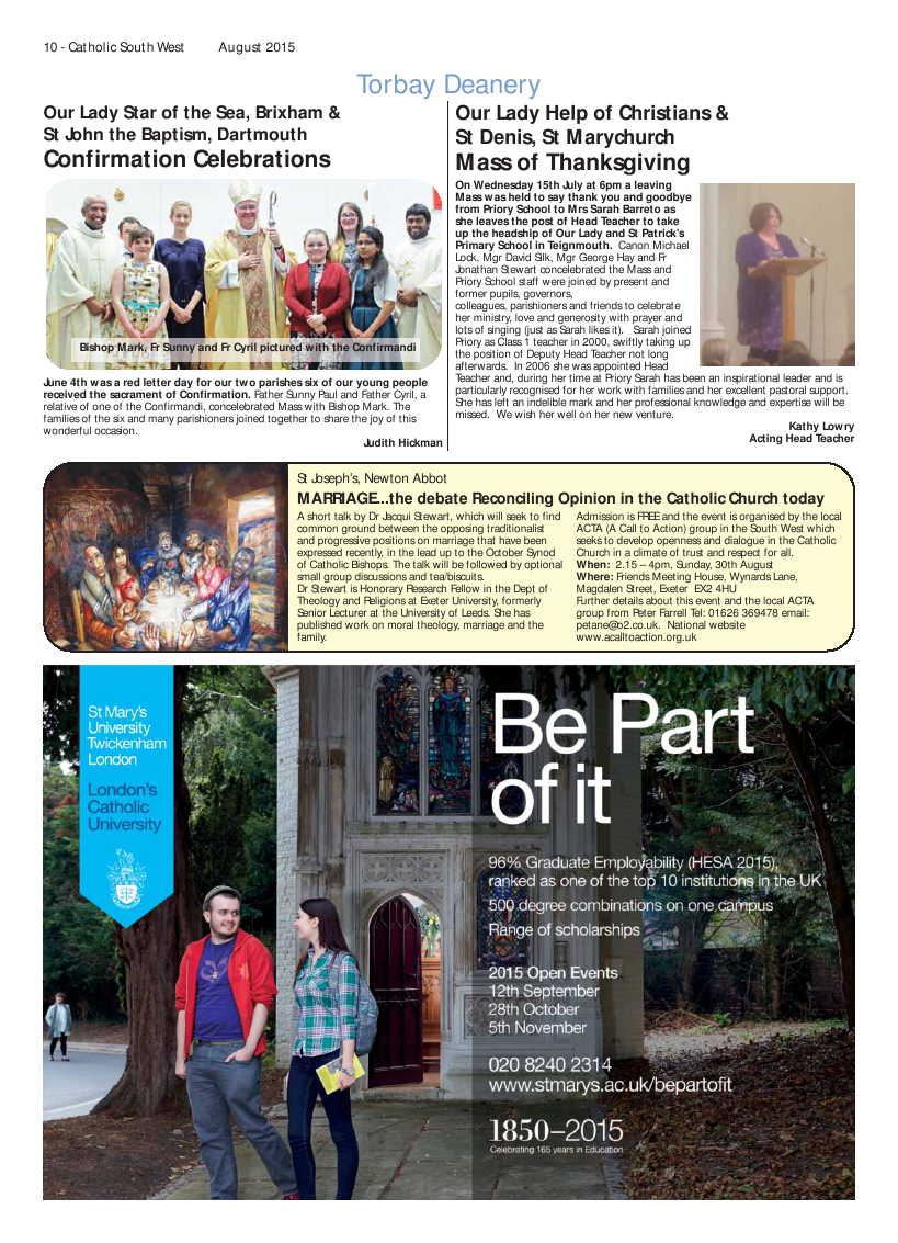Sept 2015 edition of the Catholic South West Sept 2015 edition of the Catholic South West