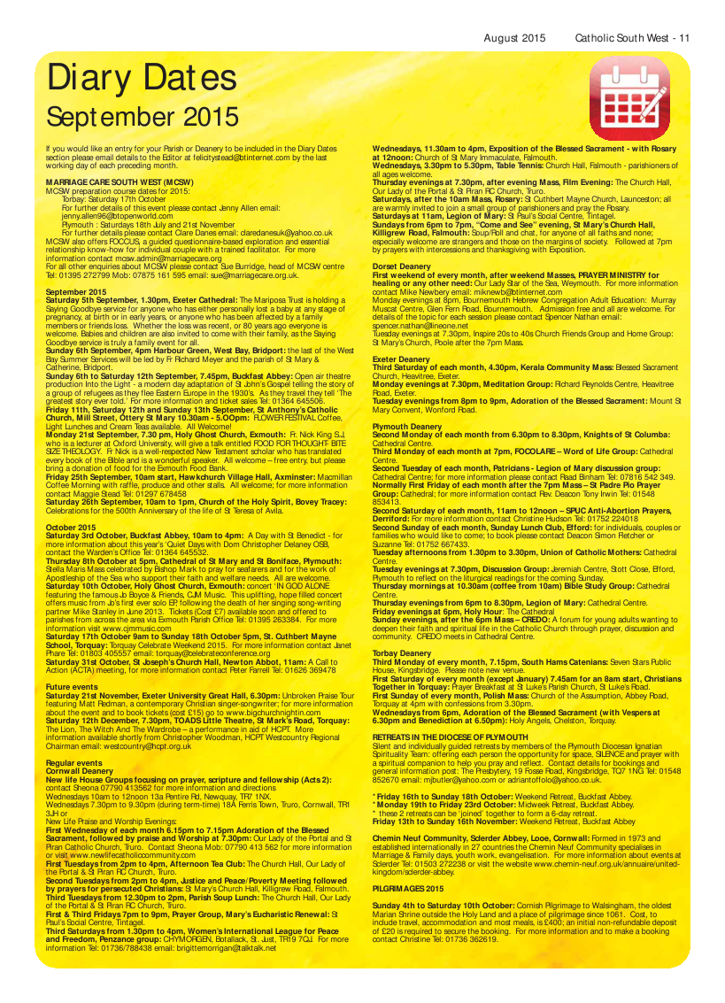 Sept 2015 edition of the Catholic South West Sept 2015 edition of the Catholic South West