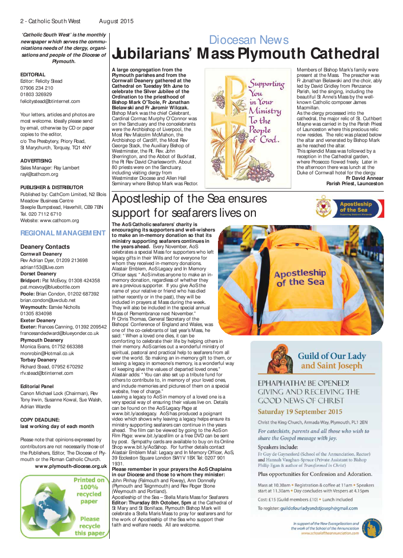 Sept 2015 edition of the Catholic South West Sept 2015 edition of the Catholic South West