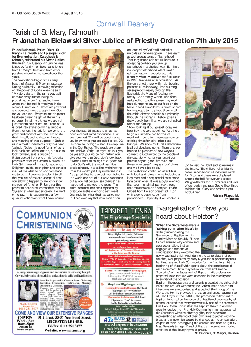 Sept 2015 edition of the Catholic South West Sept 2015 edition of the Catholic South West