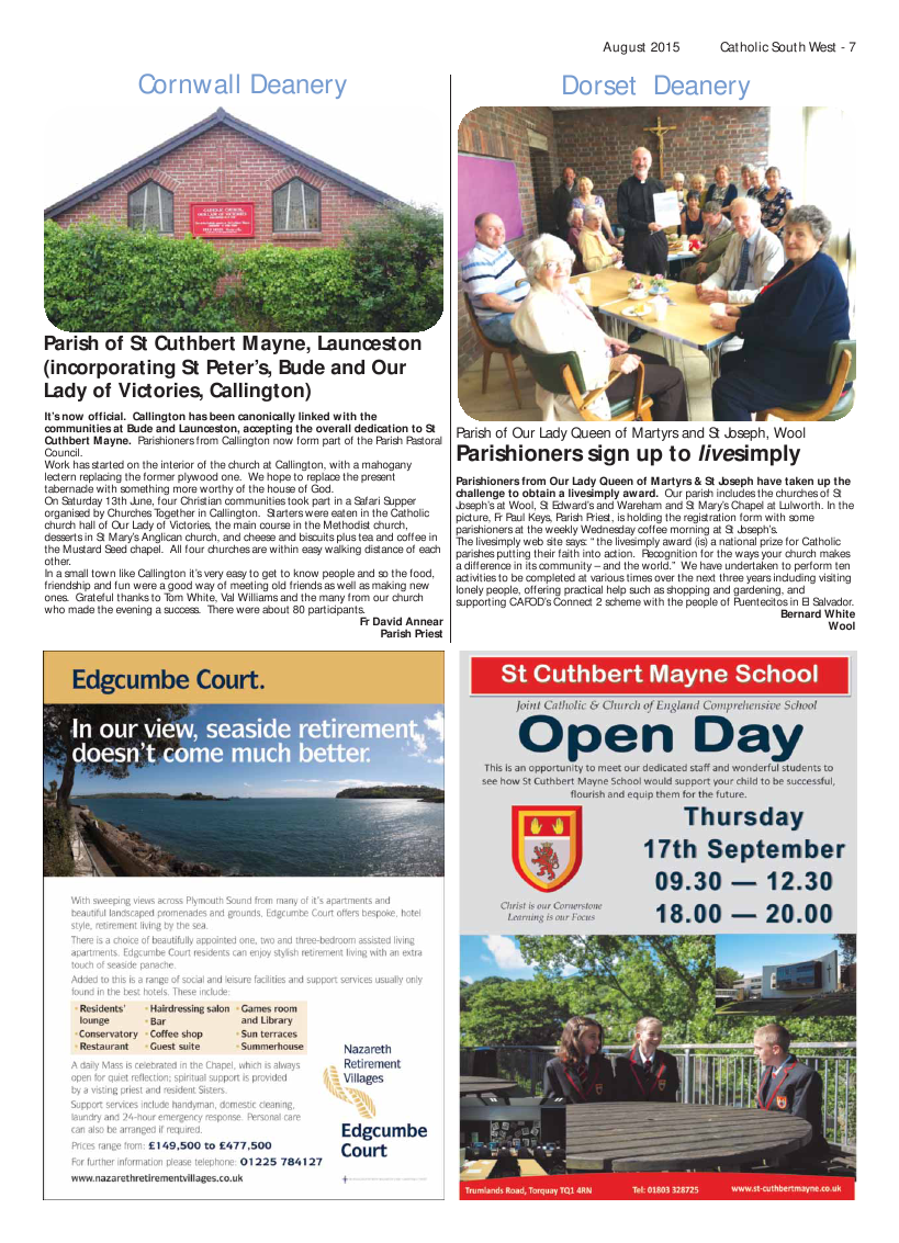 Sept 2015 edition of the Catholic South West Sept 2015 edition of the Catholic South West