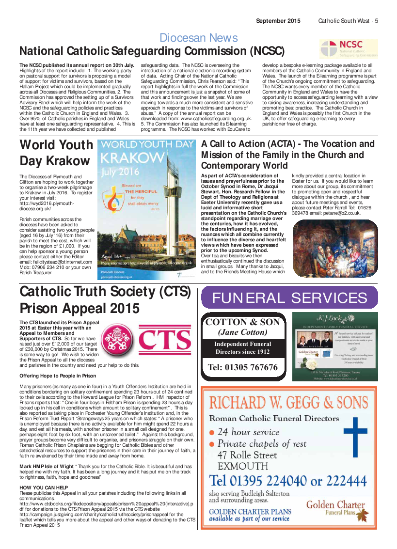 Oct 2015 edition of the Catholic South West Oct 2015 edition of the Catholic South West