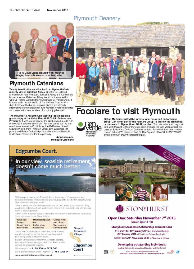Nov 2015 edition of the Catholic South West Nov 2015 edition of the Catholic South West