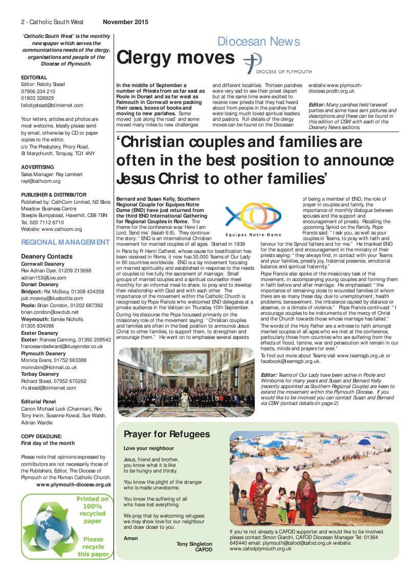 Nov 2015 edition of the Catholic South West Nov 2015 edition of the Catholic South West