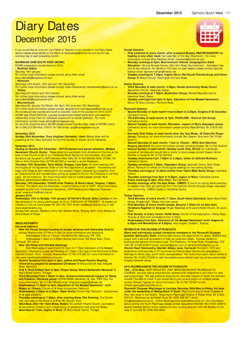 Dec 2015 edition of the Catholic South West Dec 2015 edition of the Catholic South West