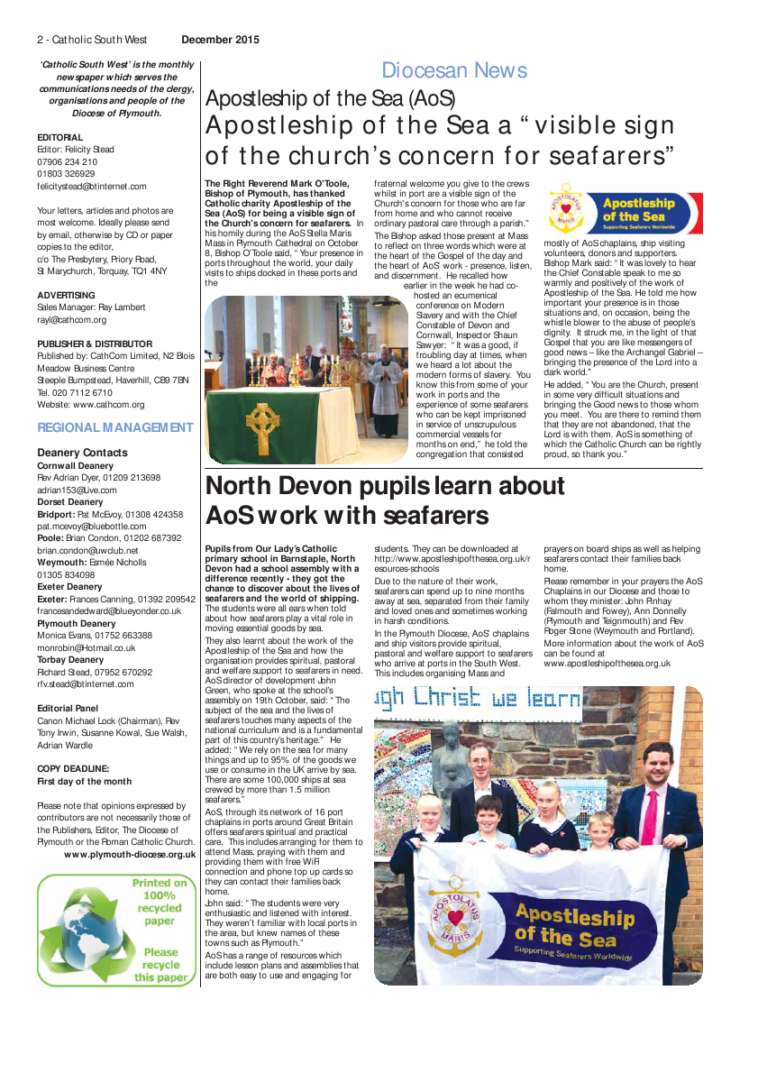 Dec 2015 edition of the Catholic South West Dec 2015 edition of the Catholic South West