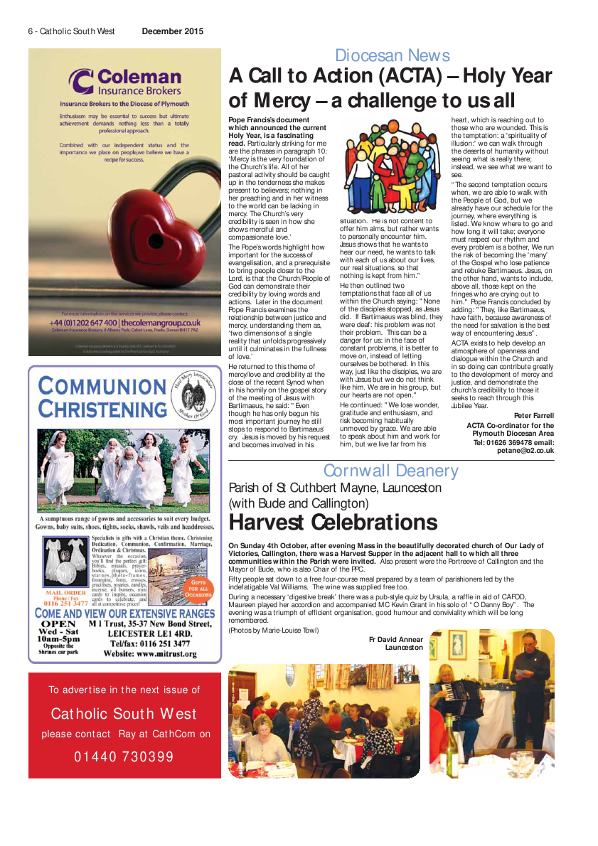 Dec 2015 edition of the Catholic South West Dec 2015 edition of the Catholic South West