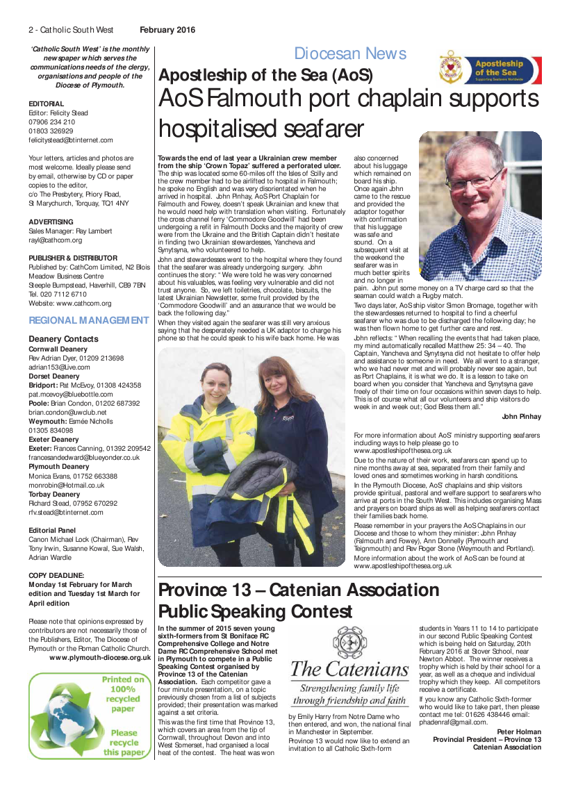 Feb 2016 edition of the Catholic South West - Page Feb 2016 edition of the Catholic South West - Page