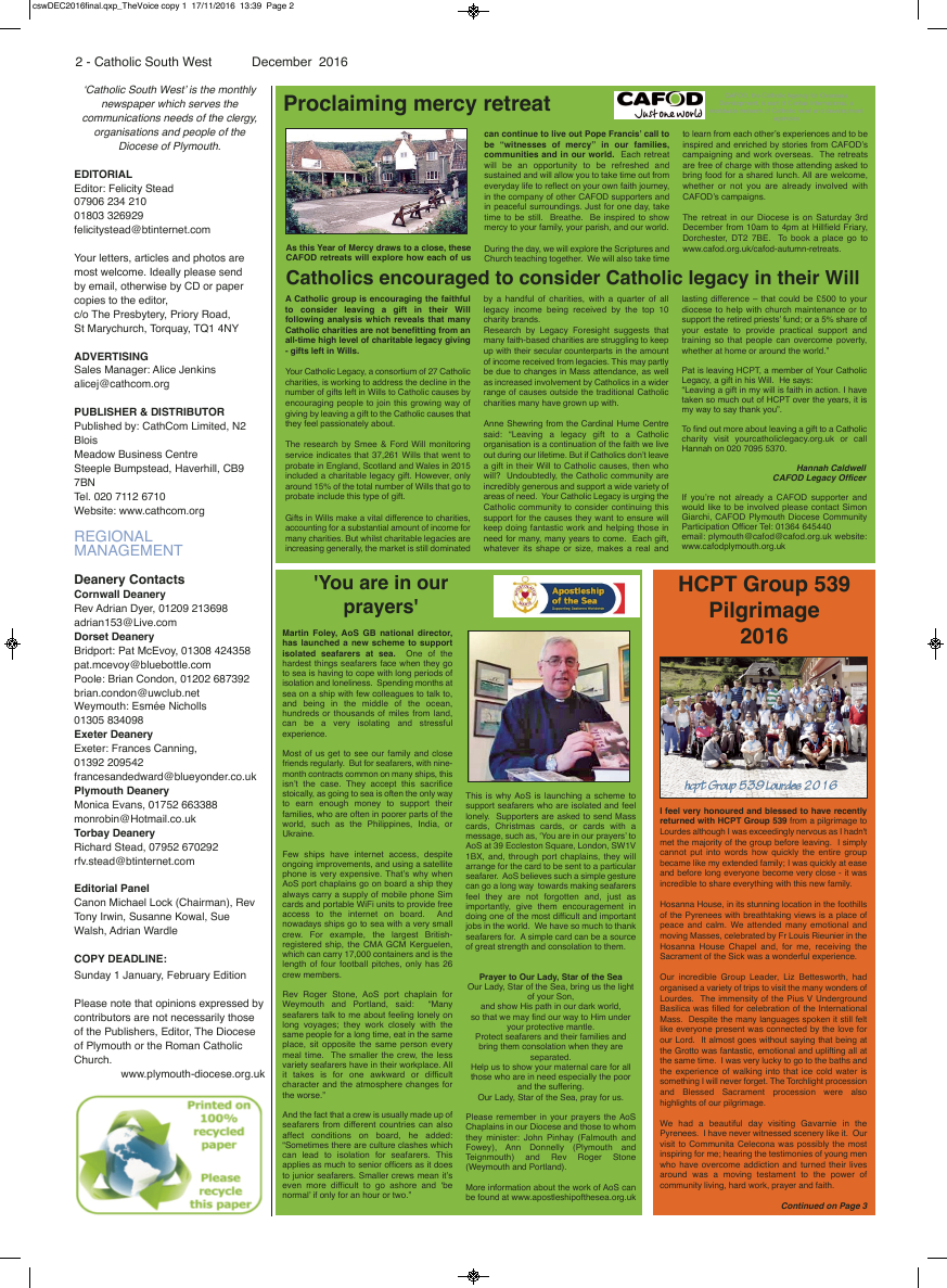 Dec 2016 edition of the Catholic South West - Page 