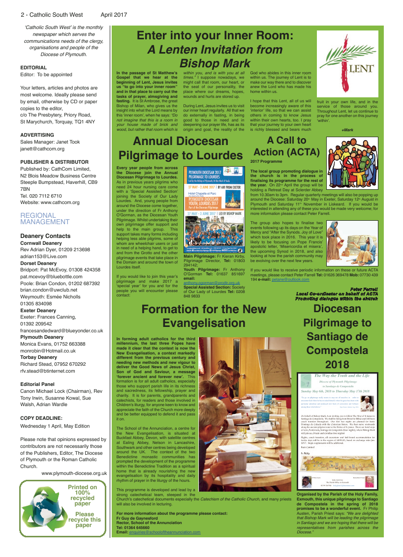 Apr 2017 edition of the Catholic South West - Page 