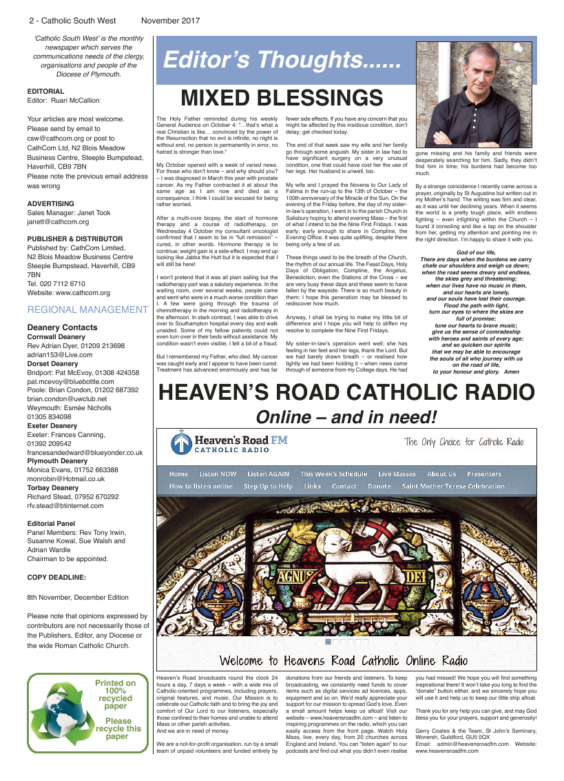 Nov 2017 edition of the Catholic South West - Page 