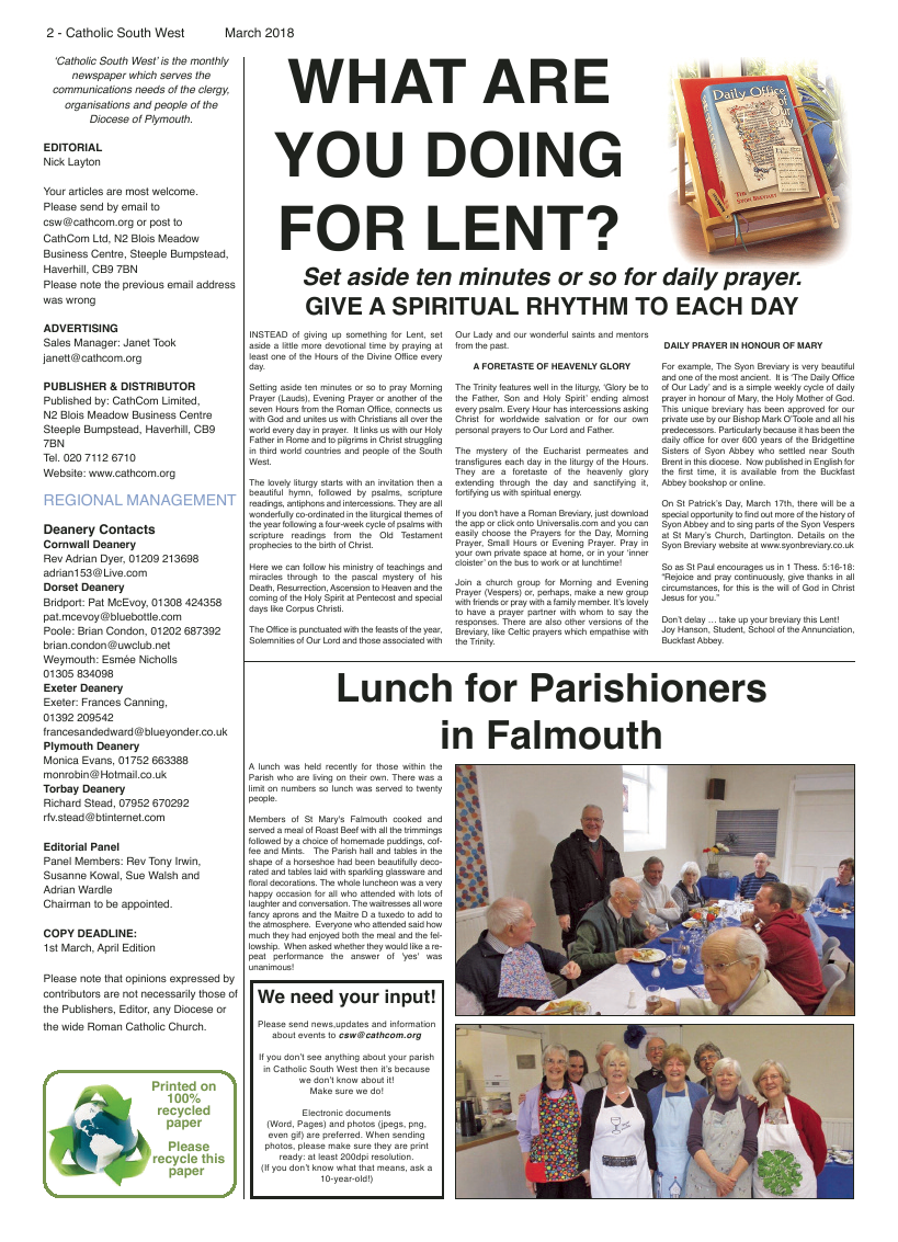 Mar 2018 edition of the Catholic South West - Page 