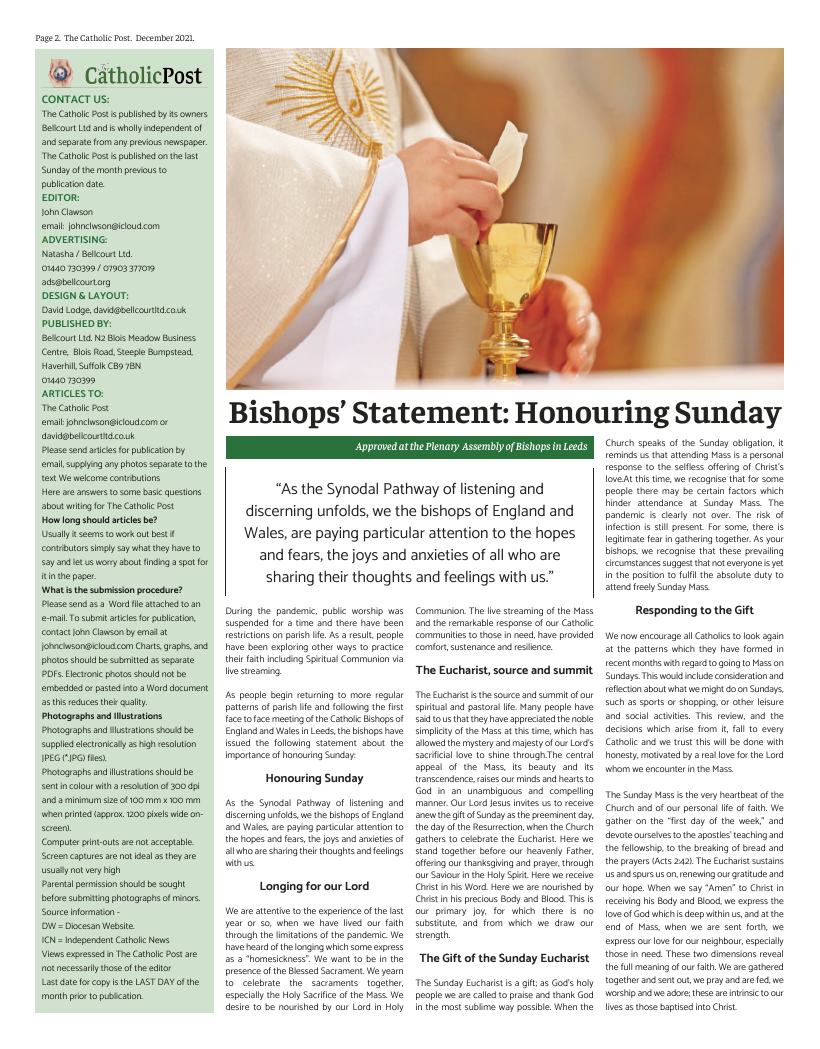 Dec 2021 edition of the National Catholic Paper