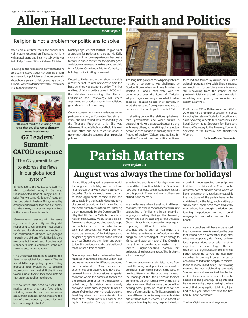 Aug 2022 edition of the Catholic Post