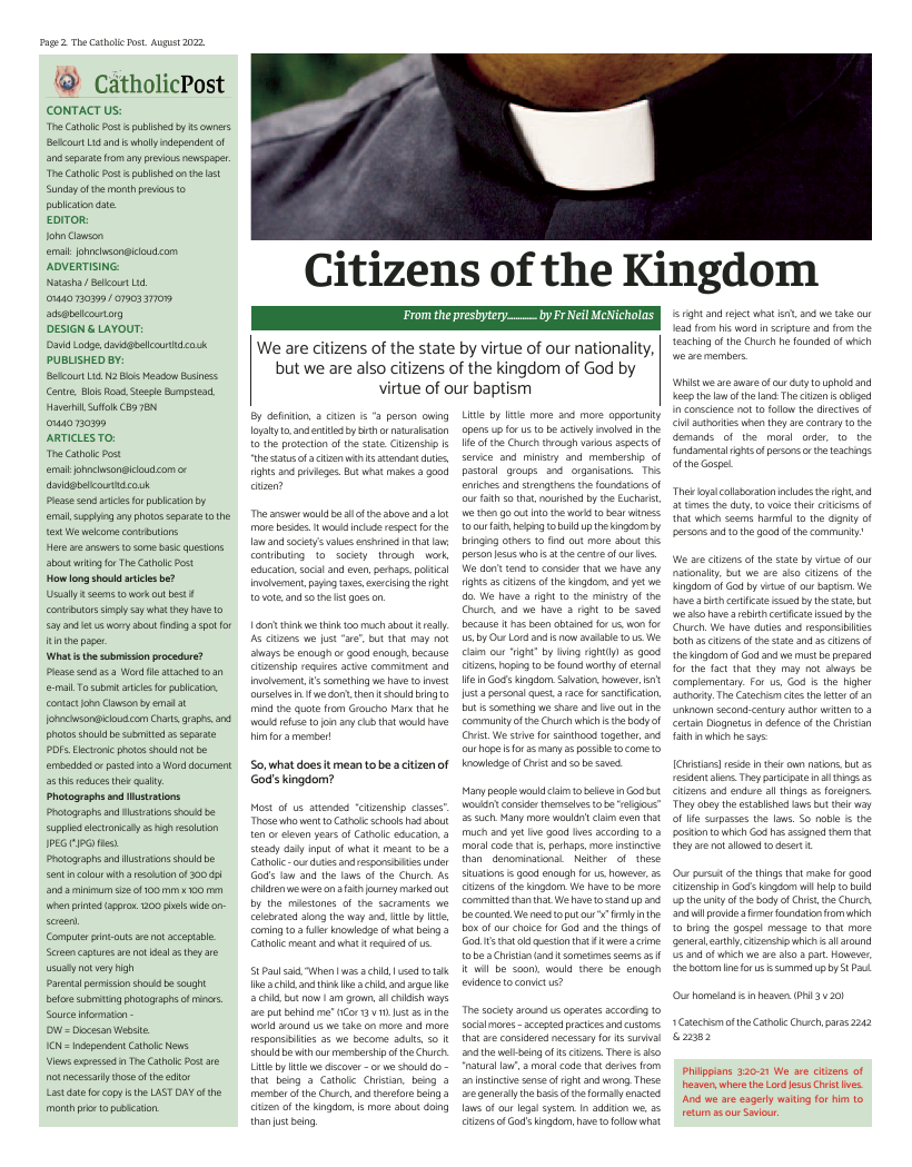 Aug 2022 edition of the Catholic Post Aug 2022 edition of the Catholic Post