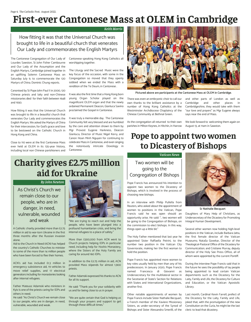 Aug 2022 edition of the Catholic Post Aug 2022 edition of the Catholic Post