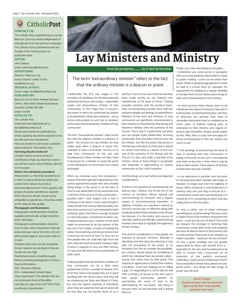 Nov 2022 edition of the Catholic Post Nov 2022 edition of the Catholic Post